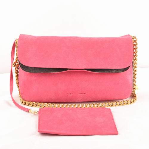 Celine Gourmette Small Bag in Suede Leather - 3078 Rose Red - Click Image to Close